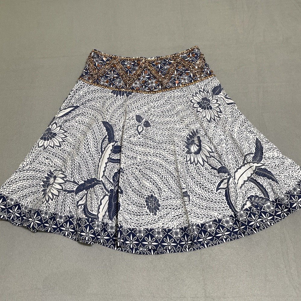 Vtg Women's S Skirt Boho Gypsy Beaded Stones Wood Beads Floral Travel Vacay Y2K